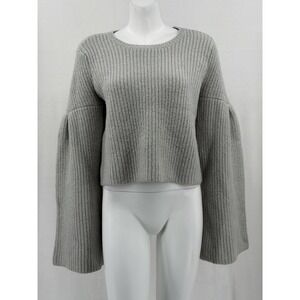 Lovers + Friends Sweater Womens Large Gray Maxine Crop Wide Sleeve Ribbed Knit